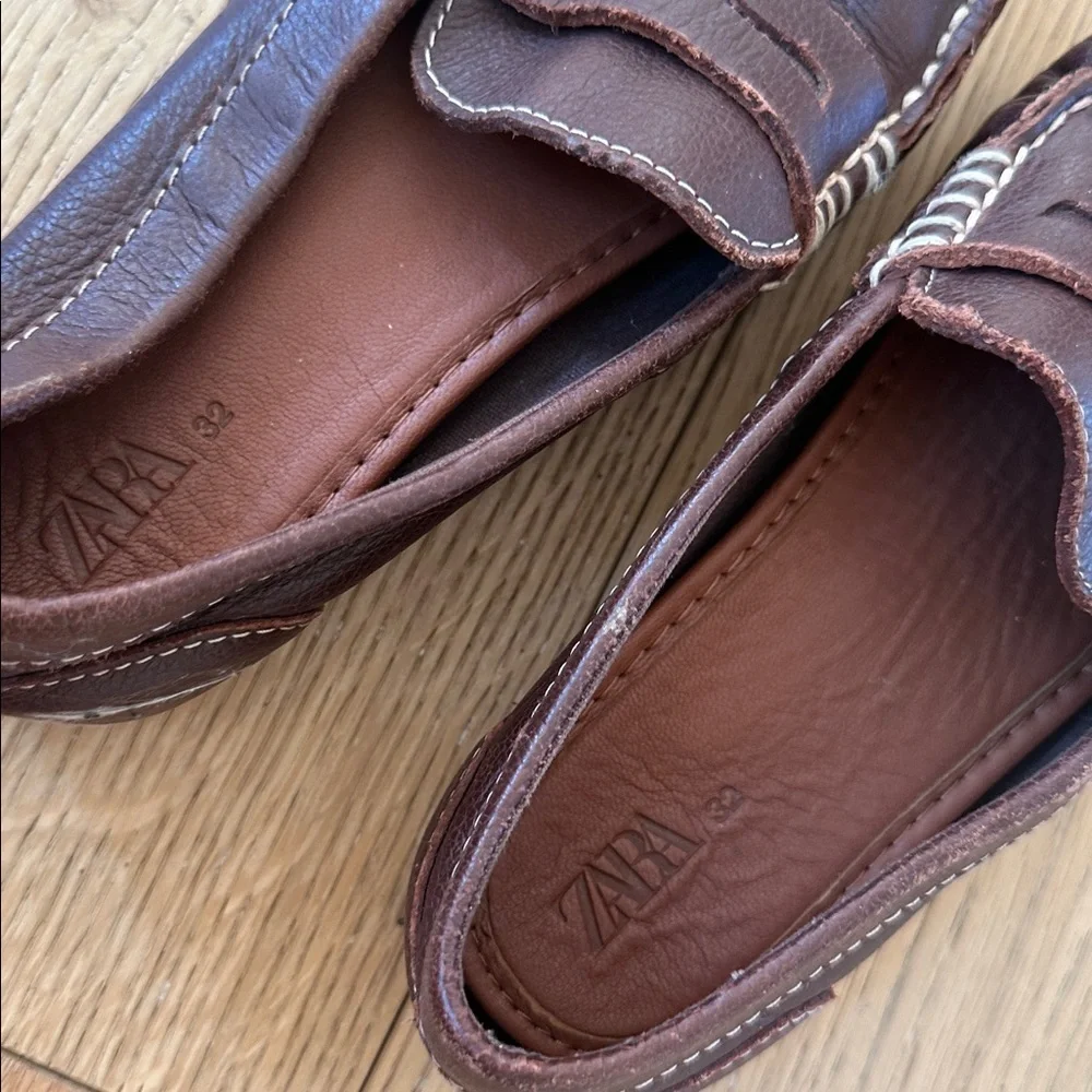 Zara Brown Leather Loafers 32 kids boys